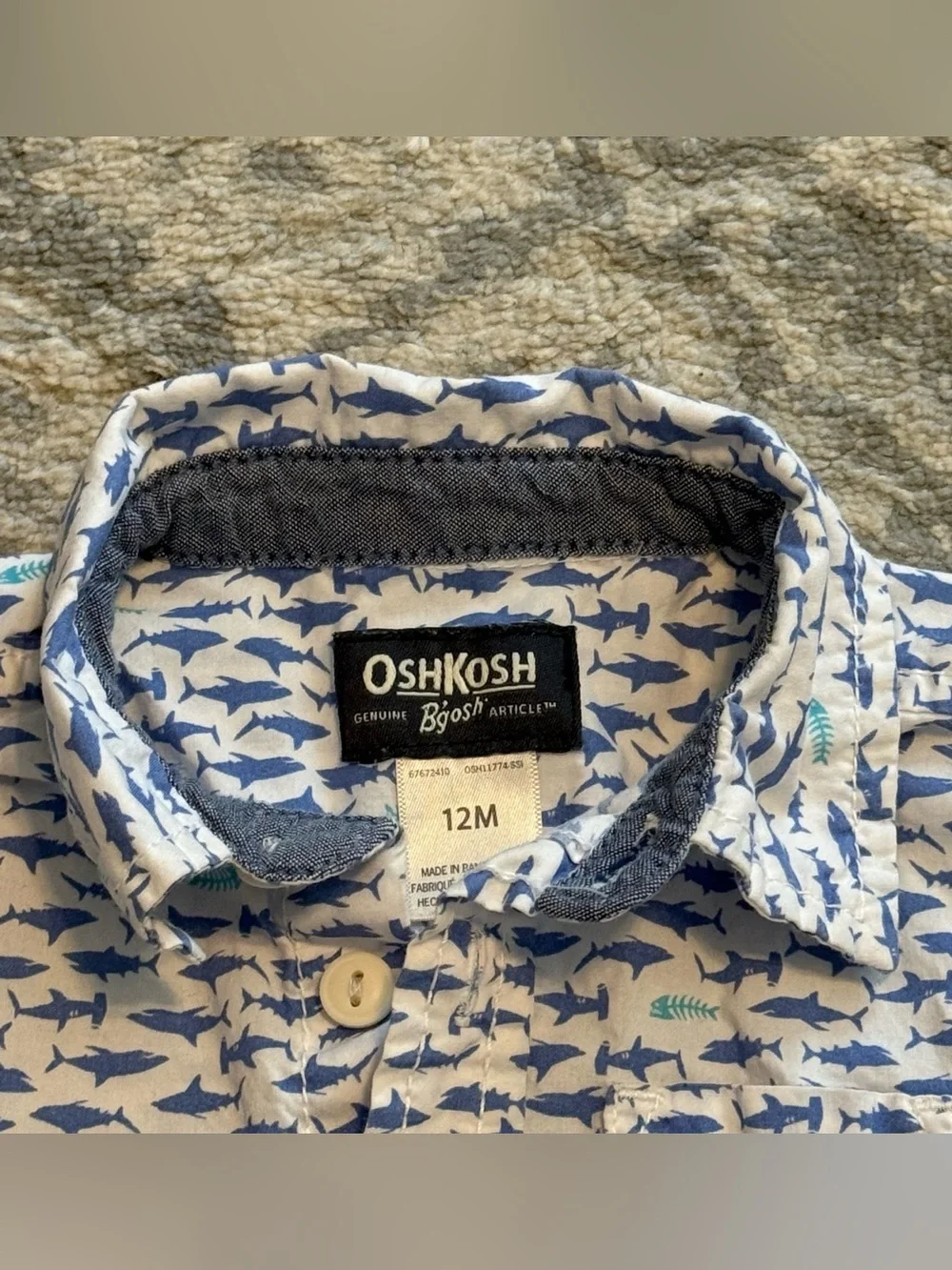 OshKosh B’gosh Baby Boy Shark Shirt 12M Whale Print Summer Top